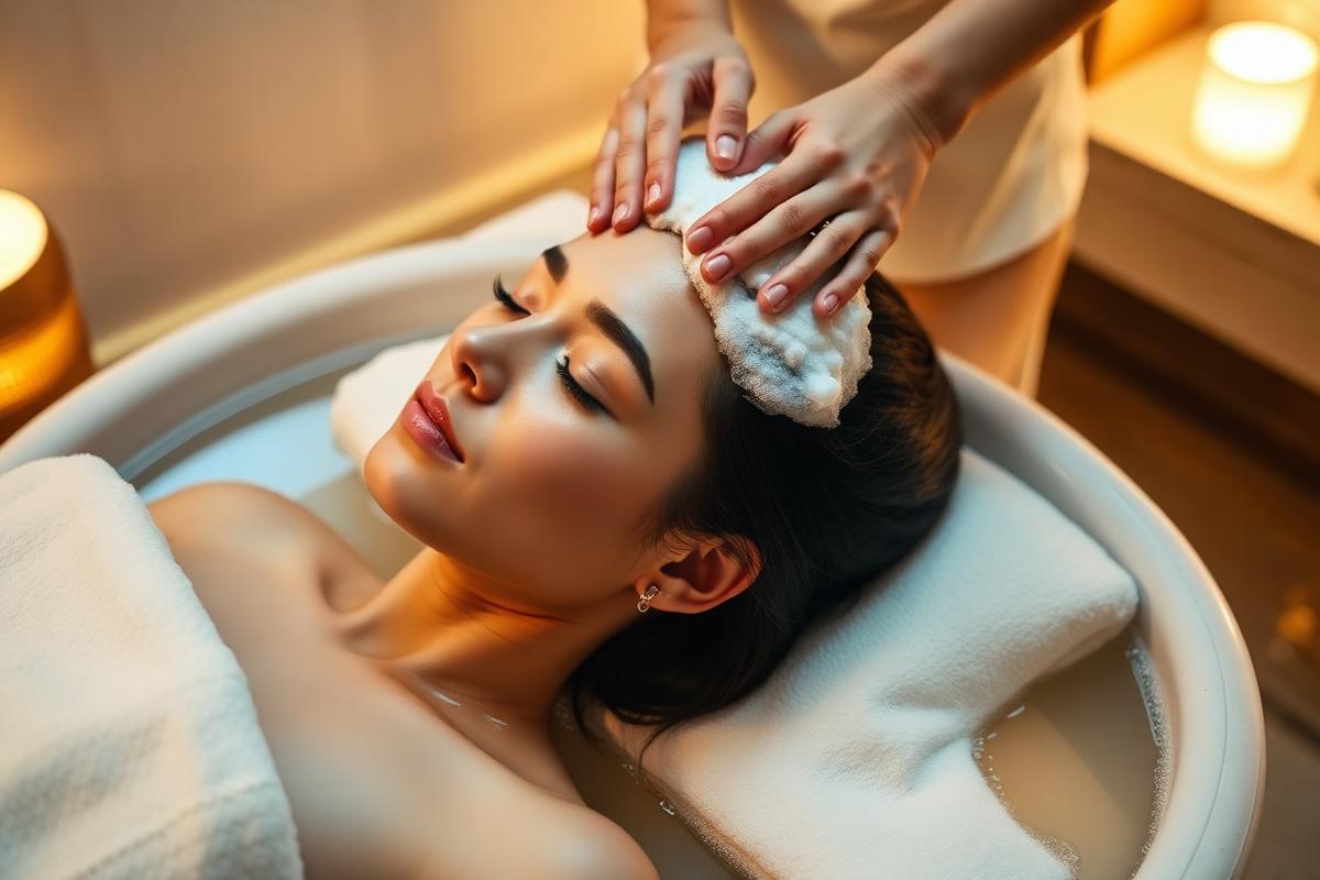 Head spa japonês: massagem no couro cabeludo em ambiente sereno
